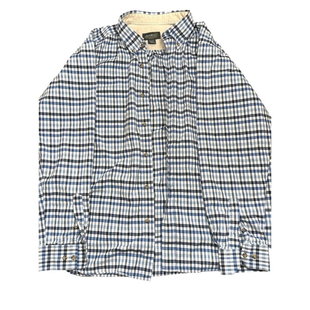 Eddie Bauer Mens XL Blue Gingham Plaid Cotton Button Down‎ Shirt Long Sleeve